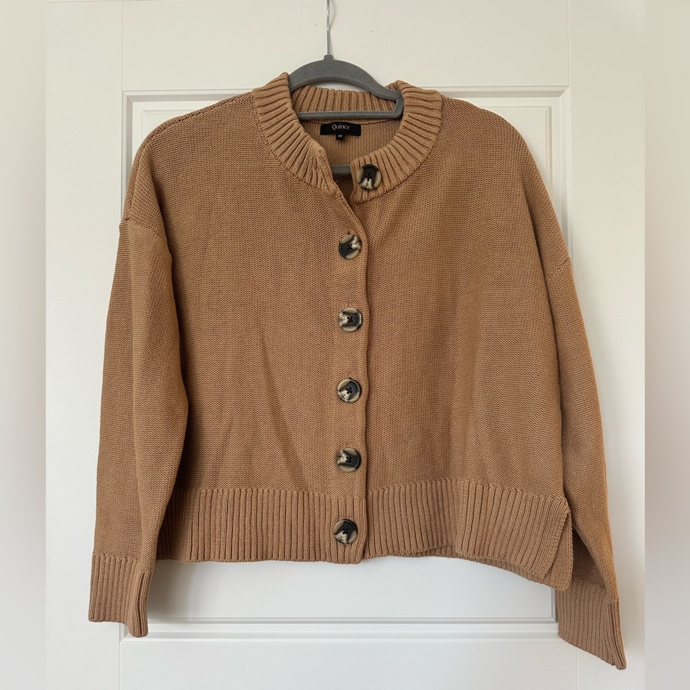 Quince Camel Button-Front Wool Blend Cardigan - Picture 2 of 6